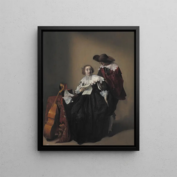 Willem Cornelisz Duyster - A Seated Woman with a Letter a Gentleman Standing by Her.webp