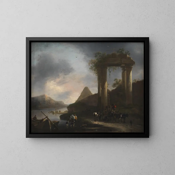 Italienische Landschaft mit klassischen Ruinen - Willem Schellinks — gerahmtes Bild an der Wand