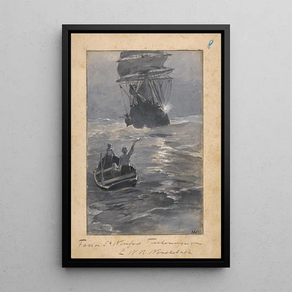 Willem Wenckebach - Jongens seinen naar een schip vanaf een zinkende roeiboot.webp