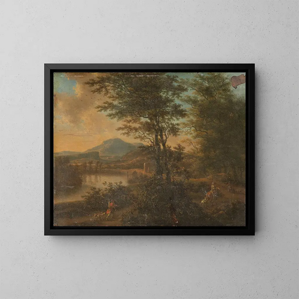 Italienisches Landschaftsgemälde bei Sonnenuntergang - Willem de Heusch — gerahmtes Bild an der Wand