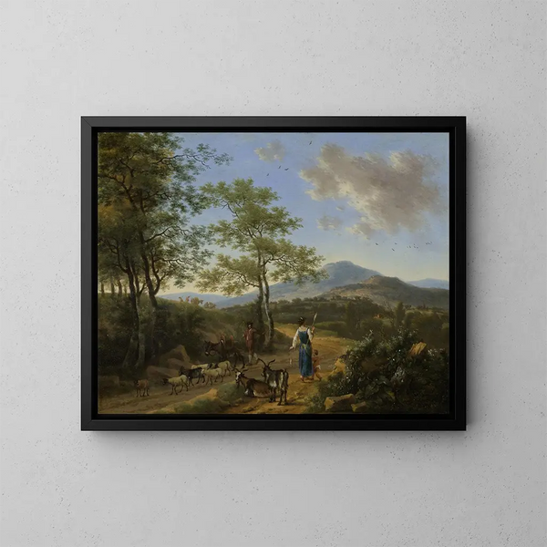 Italienisches Landschaftsgemälde mit Hirten - Willem de Heusch — gerahmtes Bild an der Wand