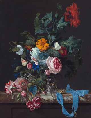 Willem van Aelst - Flower Still Life with a Timepiece.webp