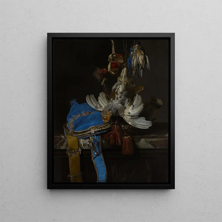 Willem van Aelst - Hunt Still Life with a Velvet Bag on a Marble Ledge.webp