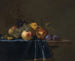 Pfirsiche, Trauben, Granatapfel und Pflaumen auf einer Entablature - Willem van Aelst — Ansicht des Kunstwerks