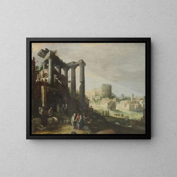 Landschaft mit Blick auf den Campo Vaccino in Rom - Willem van Nieulandt der Jüngere — gerahmtes Bild an der Wand