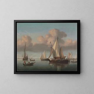 Willem van de Velde the Younger - A Kaag at Anchor with Sails Hoisted and a State Yacht and Other Vessels.webp