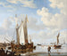 eines Wijdschip und eines Kaag in einer Bucht in der Nähe einer Meermauer - Willem van de Velde der Jüngere — Ansicht des Kunstwerks