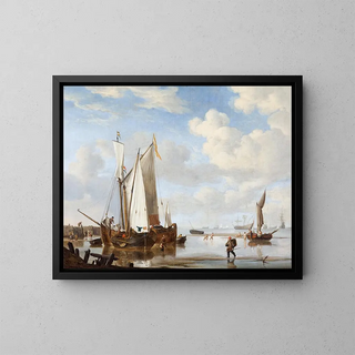 Willem van de Velde the Younger - A wijdschip and a kaag in an inlet close to a seawall.webp