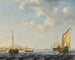 Ein Yacht der Staaten von Amsterdam bei Anker vor der Küste mit anderen Booten in unruhigen Gewässern - Willem van de Velde der Jüngere — Ansicht des Kunstwerks