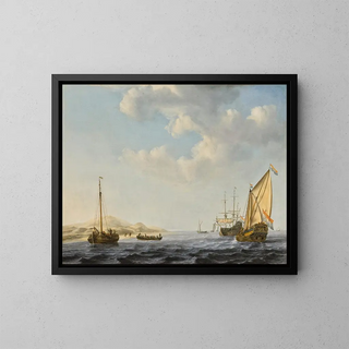 Willem van de Velde the Younger - An Amsterdam States Yacht at anchor near the shore with other boats in choppy waters.webp