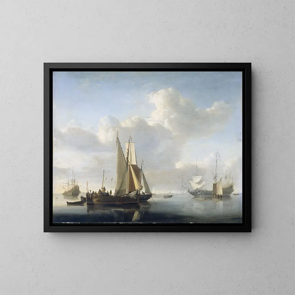 Boote vor der Küste - Willem van de Velde der Jüngere — gerahmtes Bild an der Wand