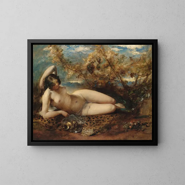 Eine junge Frau, die auf einem Fellteppich liegt - William Etty — gerahmtes Bild an der Wand