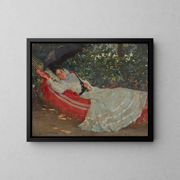 Le hamac rouge - William Henry Margetson — gerahmtes Bild an der Wand