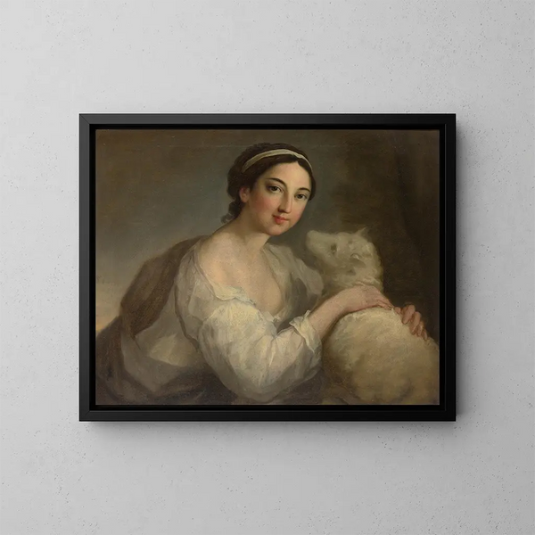 Ein Porträt einer Dame in Unschuld - William Hoare de Bath — gerahmtes Bild an der Wand