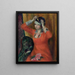 Mädchen in rotem Kleid, das seinen Hut ansteckt - William James Glackens — gerahmtes Bild an der Wand