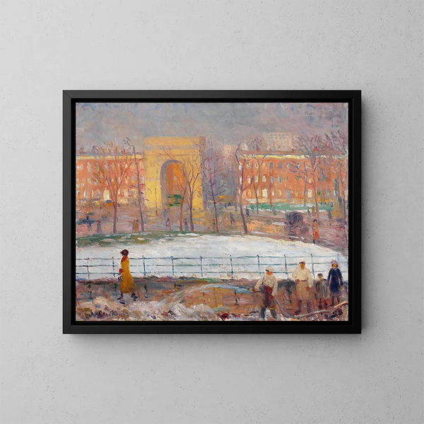 Das Straßenreinigungspersonal in Washington Square - William James Glackens — gerahmtes Bild an der Wand