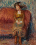 Frau sitzt auf einem roten Sofa - William James Glackens — Ansicht des Kunstwerks