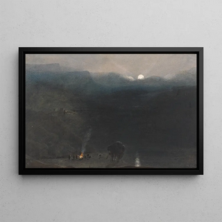 William John Chamberlayne - Mauritius Moonlight with Charcoal Burners Fire in the Black River Gorge.webp