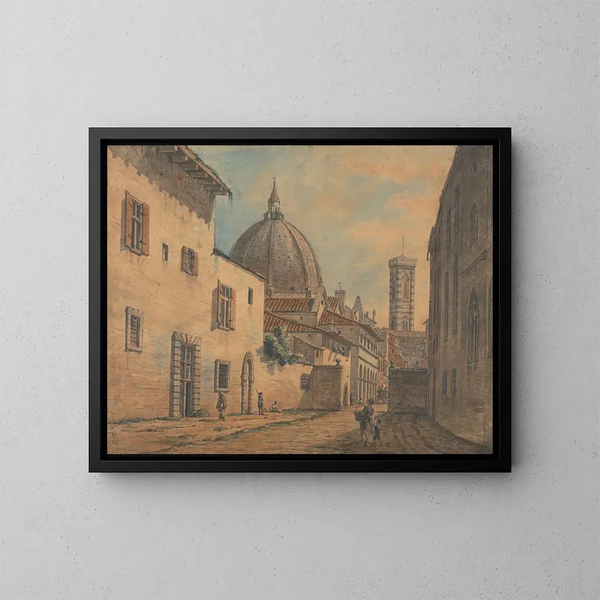 Eine Straße in Florenz mit dem Dom und dem Campanile im Hintergrund - William Marlow — gerahmtes Bild an der Wand