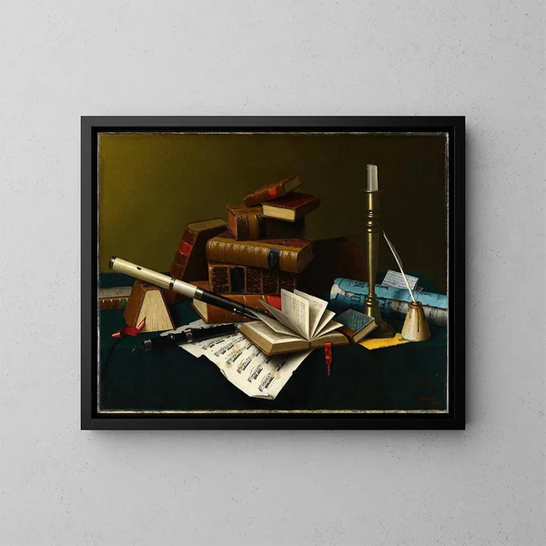 Musik und Literatur - William Michael Harnett — gerahmtes Bild an der Wand