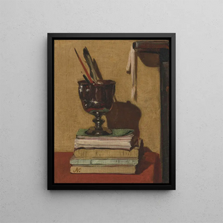 William Nicholson - Vase and Books on a Red Table.webp