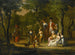 Porträt einer Familie in einer bewaldeten Landschaft mit Zigeunern und tanzenden Hunden - William Redmore Bigg — Ansicht des Kunstwerks