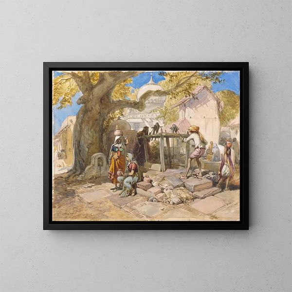 Der Dorfbrunnen - William Simpson — gerahmtes Bild an der Wand