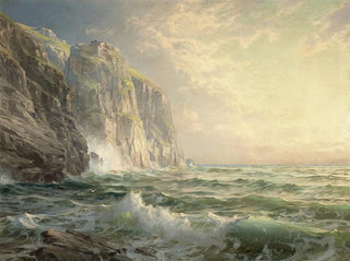 William Trost Richards - Rocky Cliff with Stormy Sea Cornwall.webp