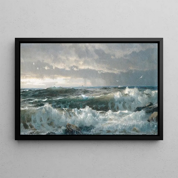 Wellen auf den Felsen - William Trost Richards — gerahmtes Bild an der Wand