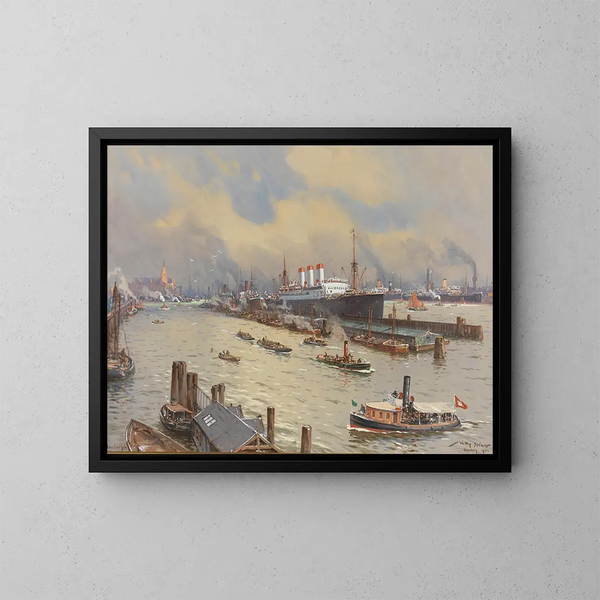 Hafen von Hamburg mit dem Cap Polonio und der Kehrwiederspitze - Willy Stwer — gerahmtes Bild an der Wand