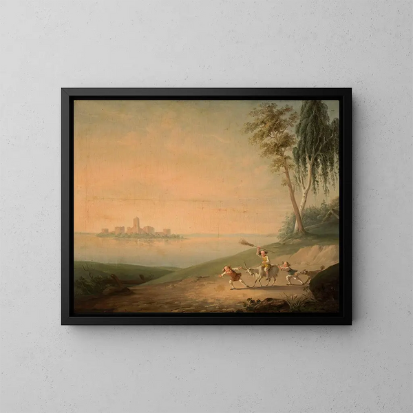 Szenen des Genres am Galvė-See - Wincenty Smokowski — gerahmtes Bild an der Wand