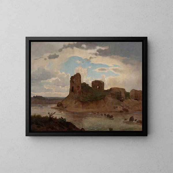 Ruinen des Schlosses von Bobrowniki am Ufer der Weichsel - Wojciech Gerson — gerahmtes Bild an der Wand
