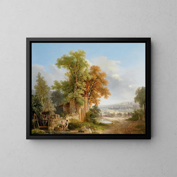 Laveuses devant un vaste paysage - Wolfgang Adam Töpffer — gerahmtes Bild an der Wand