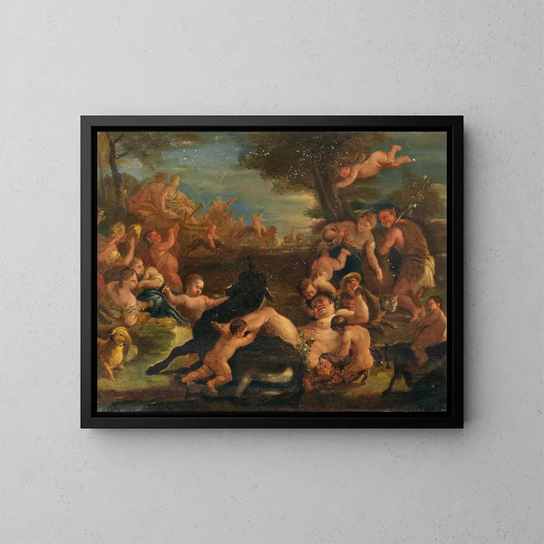 Bacchanale avec le Silène ivre - Atelier de Luca Giordano — gerahmtes Bild an der Wand