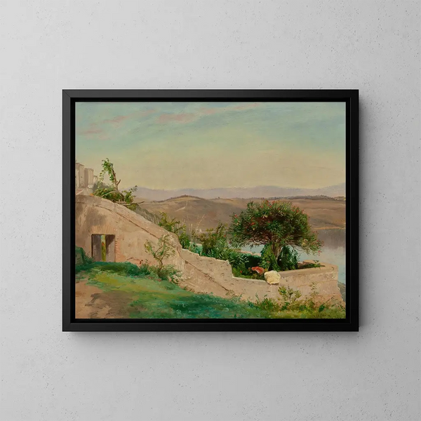 Lac Albano depuis le château de Gandolfo, Italie - Worthington Whittredge — gerahmtes Bild an der Wand
