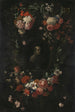 Buste sculpté feint du Bienheureux Hieronymus Werdanus dans un cartouche de pierre feint décoré d'une guirlande et de deux bouquets de fleurs - Wouter Gysaerts — Ansicht des Kunstwerks