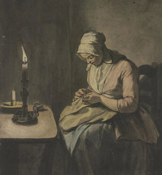 Wybrand Hendriks - Frau im Kerzenschein bei der Handarbeit.webp