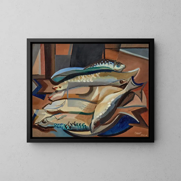 Stillleben mit Fischen - Youla Chapoval — gerahmtes Bild an der Wand