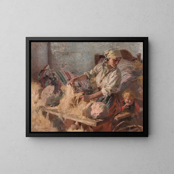 Peignage du lin - Zdzisław Jasiński — gerahmtes Bild an der Wand