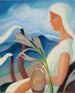 Mädchen in Weiß mit Fabrikschornsteinen und Blumen - Zolo Palugyay — Ansicht des Kunstwerks
