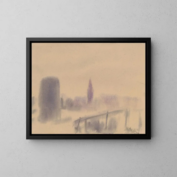 Stadt im Nebel - Zolo Palugyay — gerahmtes Bild an der Wand