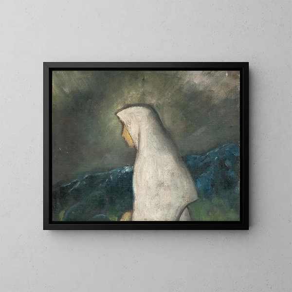 Frau im weißen Schal - Zolo Palugyay — gerahmtes Bild an der Wand