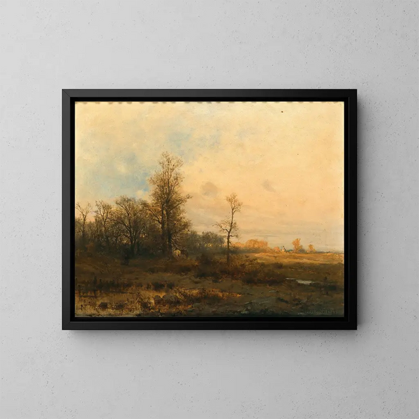 Ein herbstliches Landschaftsbild bei Dämmerung - Zygmunt Sidorowicz — gerahmtes Bild an der Wand
