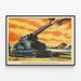 Art Déco-Poster Kanone der britischen Küstenverteidigung auf Eisenbahnstrecke — gerahmtes Bild an der Wand