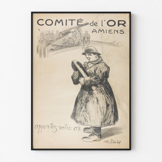 Historisches Plakat – Amiens, Comité de l’Or – Abel-Truchet, in einem schmalen Rahmen an einer hellen Wand präsentiert.
