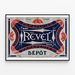 Regenschirme-Revel-Plakat — eingetragene Marke, Lyon, Paris, in einem schmalen Rahmen an einer hellen Wand.