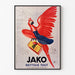Vintage-Werbeplakat Jako nettoie tout, in einem schmalen Rahmen an einer hellen Wand.