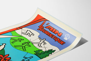 Vintage-Reiseplakat – L’Ain touristique, auf einer leicht gewölbten Seite liegend, perspektivische Ansicht.