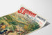 Vintage-Reiseplakat – Saint-Honoré-les-Bains, Thermalquellen, auf einer gebogenen Papierseite liegend, perspektivisch dargestellt.