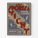 Vintage-Reiseplakat – Vichy, Sport das ganze Jahr über, in einem schmalen Rahmen an einer hellen Wand.